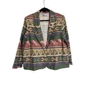 Vintage Bedford Fair Blazer Womens Size 18 Multicolor Tapestry Single Breasted